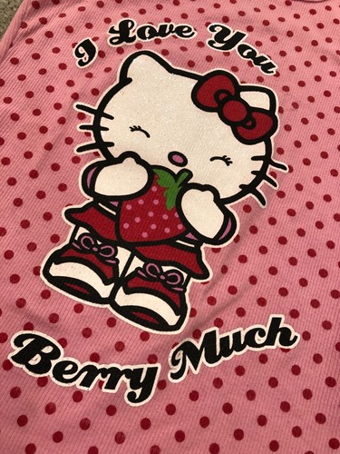 SANRIO HELLO KITTY Pink Polka Dot "Love You Berry Much" Tank Top Girls XL - Picture 4 of 7