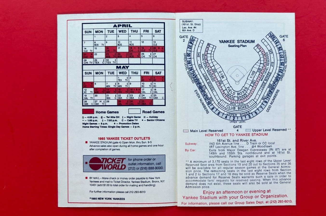 1985 NEW YORK YANKEES ~ MLB Baseball Tri-fold Schedule ~ Bud Light Back