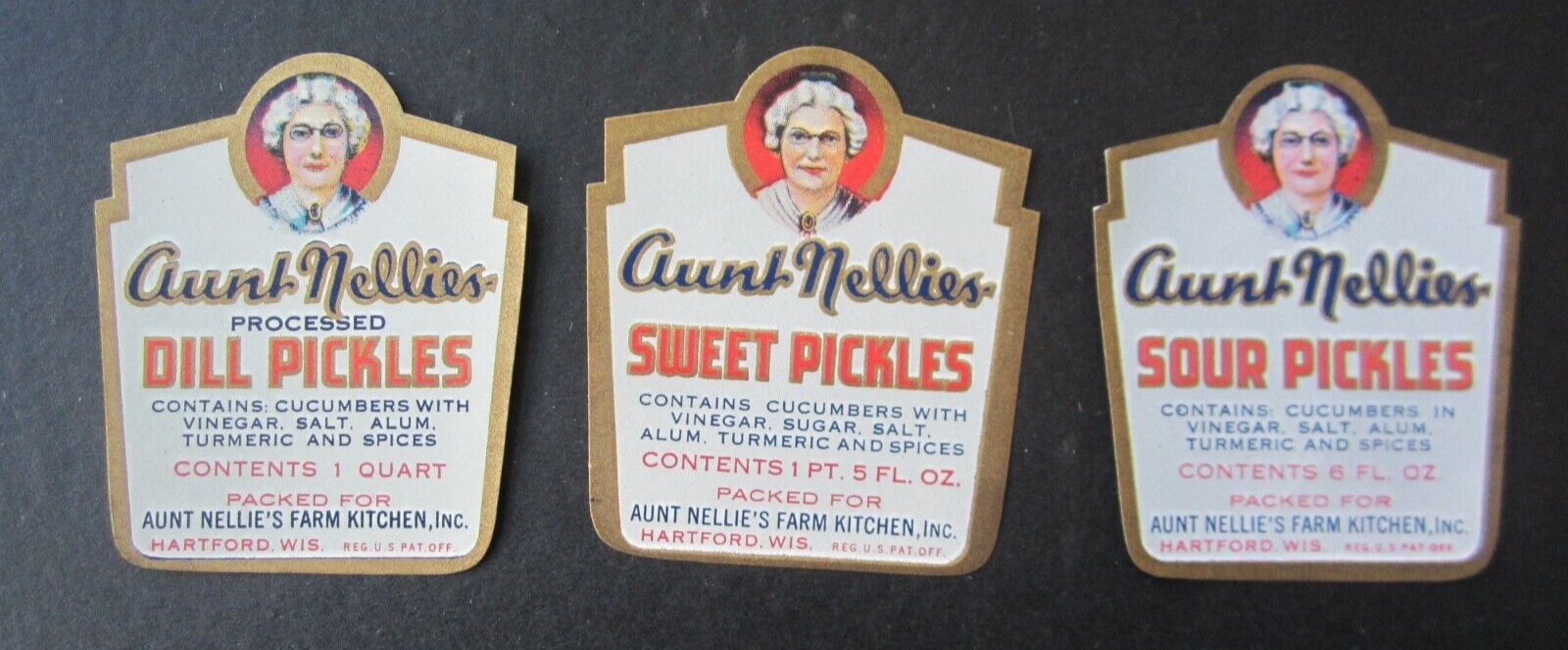 Lot of 3 Old Vintage c.1930's - AUNT NELLIES - Pickle LABELS - Hartford ...