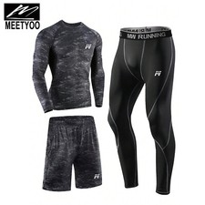 Men Compression Workout Set 3PCS Dry Quick Shirt Pants Shorts Tights Clothes Gym