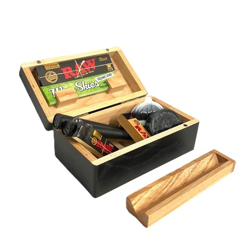 Black Rolling Box Geschenkset RAW Rolling Papers Kegelhalter Grinder Tips Set - Bild 3 von 8