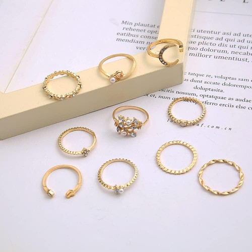 Boho Rings for Women Teen Girls,Gold Stacking Rings Set Stackable Knuckle Moon S - Picture 7 of 7