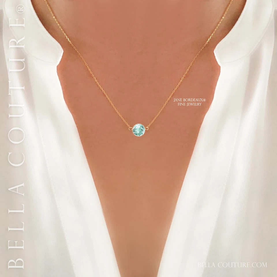 $550 NUEVO ORO 18K 5MM AGUAMARINA COLGANTE CADENA CORTE ROSA VICTORIANO 14K Foto 4 de 4