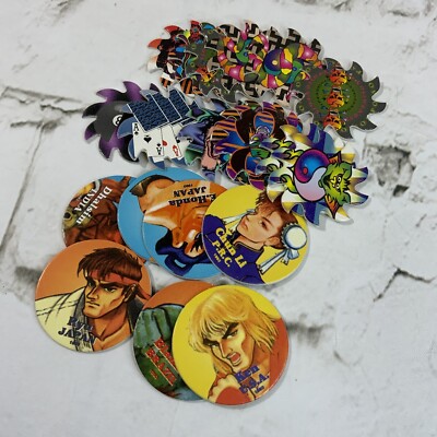 Pogs Lot Of 20 Vintage 90 s Milk Caps Sawblade Street Fighter Zangief Blanka #8