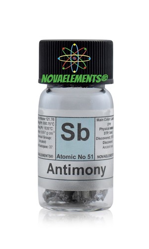 Antimon Metal Element 51 Sb Probe 5 Gramm Kristalle 99,9% in etikettierter Glasflasche - Bild 3 von 5