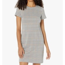 Calvin Klein Dress 6 Beige Houndstooth Ponte Shift Exposed Zipper Career