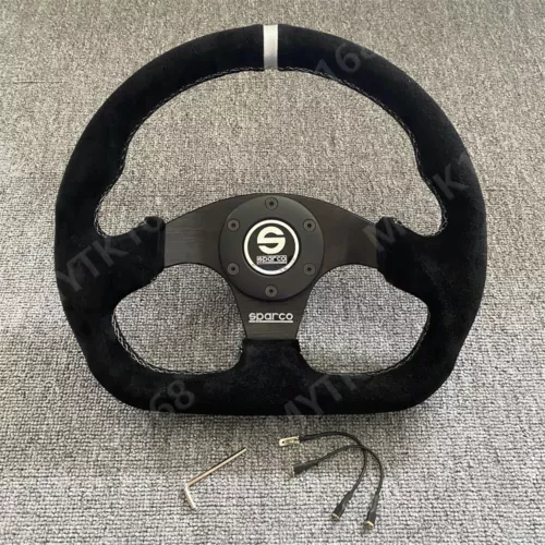 Sparco Suede Leather Racing horn Steering Wheel Black +Silver Style 13in 320MM - Picture 3 of 7