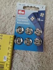 Prym 15 mm Sew on Snaps - Set of 6 - Made in Germany