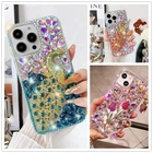 Women's Bling Rhinestone Peacock Diamonds Rubber Back Phone Case With Hand Strap