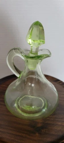 Uranium Glass Cruet and Stopper - 6.5 inches