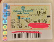 MARCA DA BOLLO TELEMATICA € 14.62 data 26/11/2009 valida collezionismo