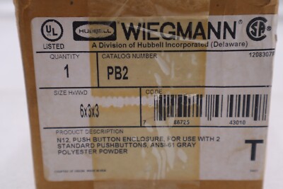 Wiegmann Cat # PB2 6x3x3 Standard Pushbuttons ANSI-61 Gray New Open Box #3627