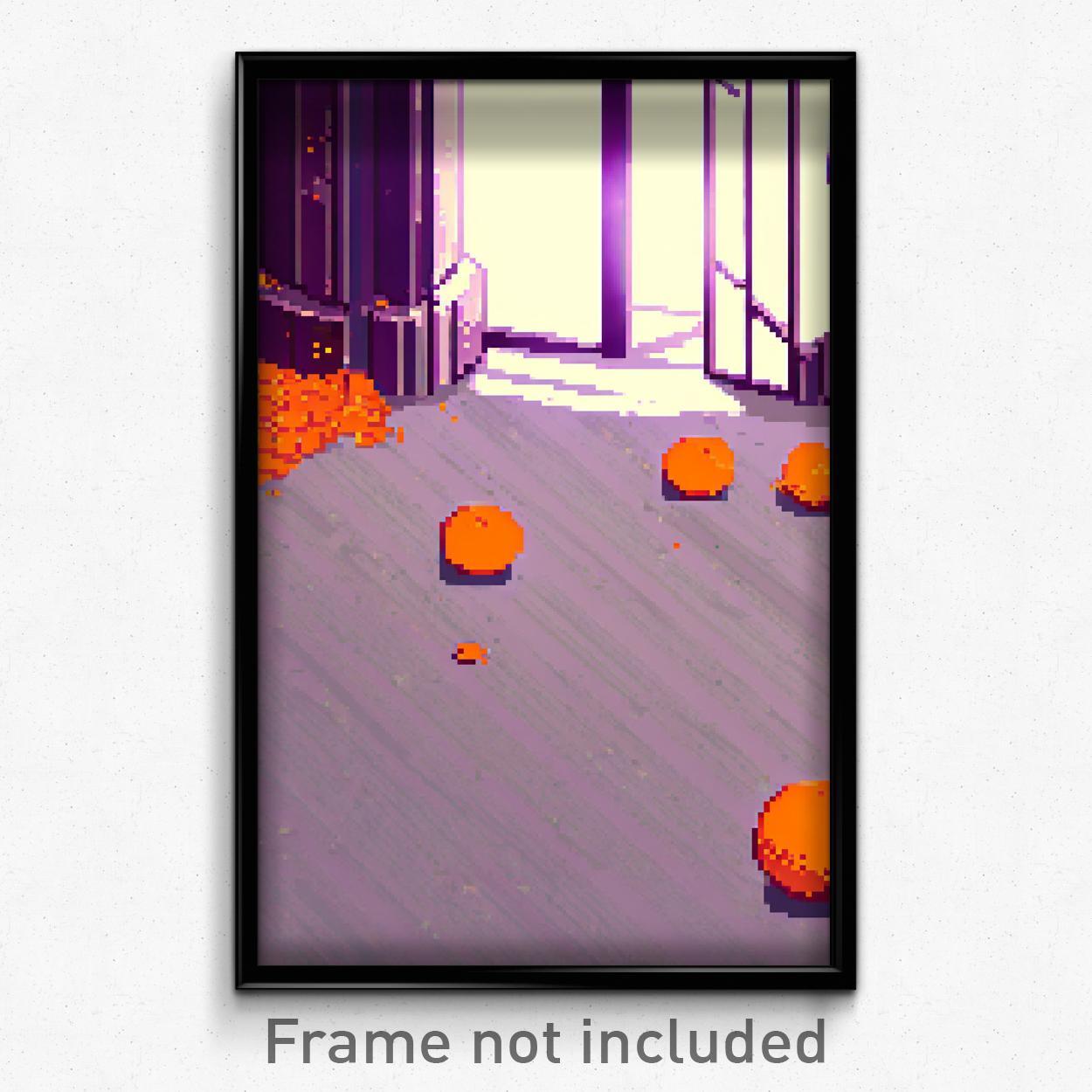 8 Bit Psychedelic Pixel Art Poster - Orange Remains Trippy Video Game Print