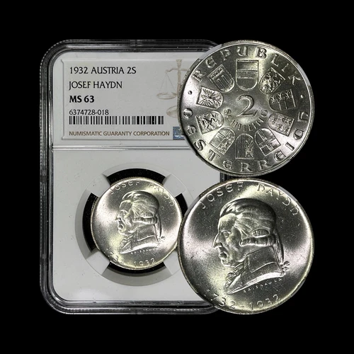 AUSTRIA. 1932, 2 Schilling, Silver - NGC MS63 - Haydn, Scarce