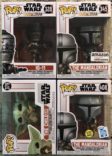 Funko The Mandalorian 4 Pop! Lot: The Child w/ Frog, IG-11, & 2 Exclusive Mandos - Picture 1 of 6