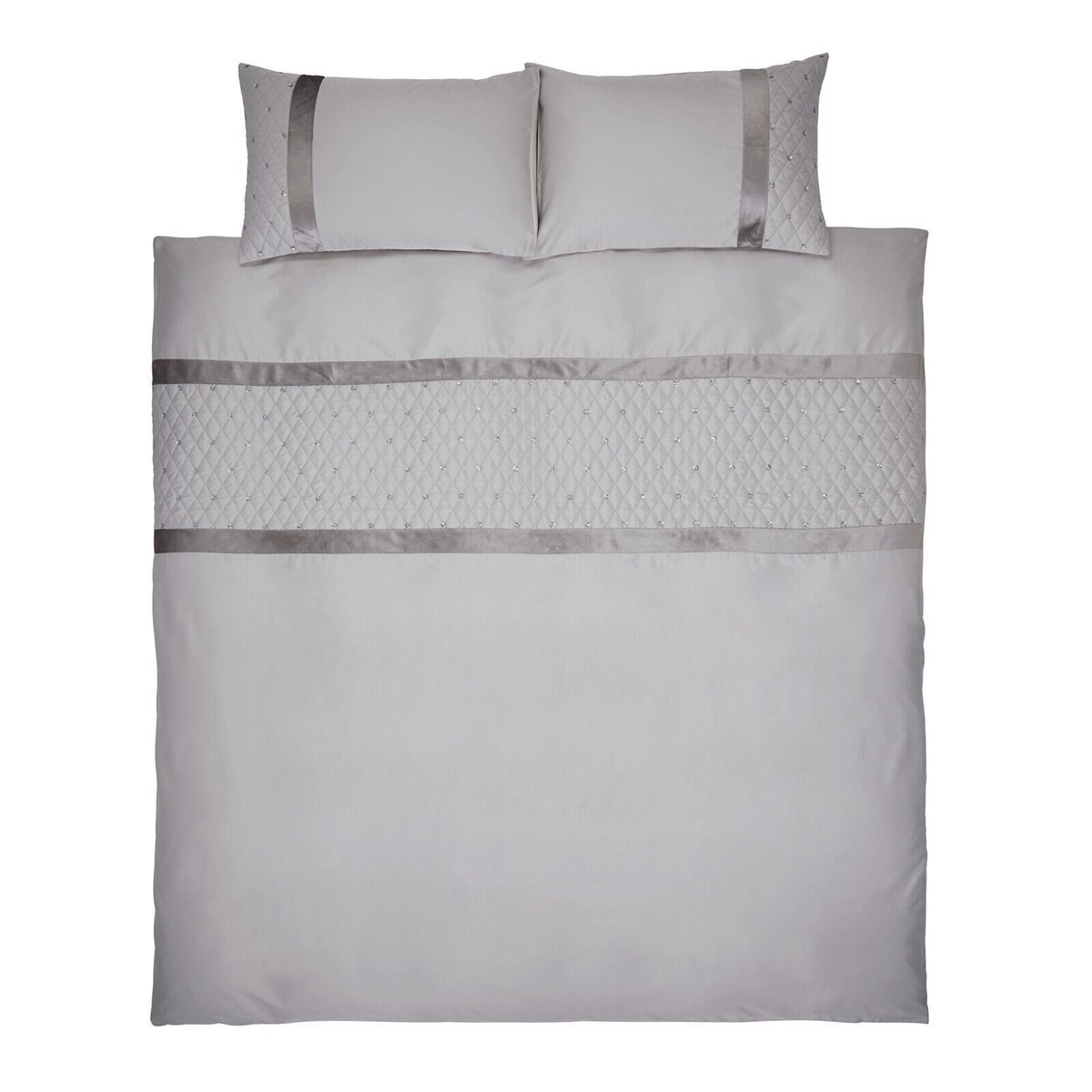Catherine Lansfield Sequin Cluster Silver Duvet Quilt Cover Set Or