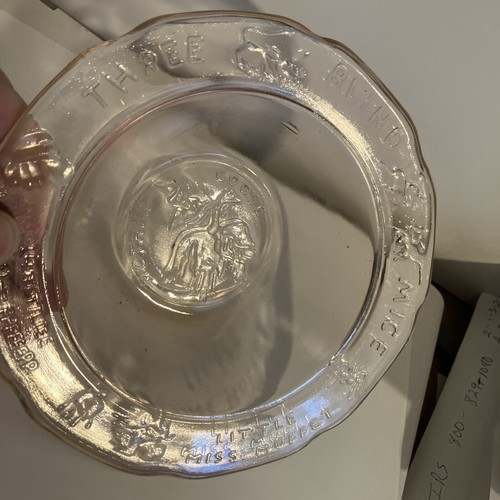 Vintage Round Pink 6" CerealBowl w/ Mother Goose Fairy Tales Tiara Indiana Glass - Picture 2 of 3