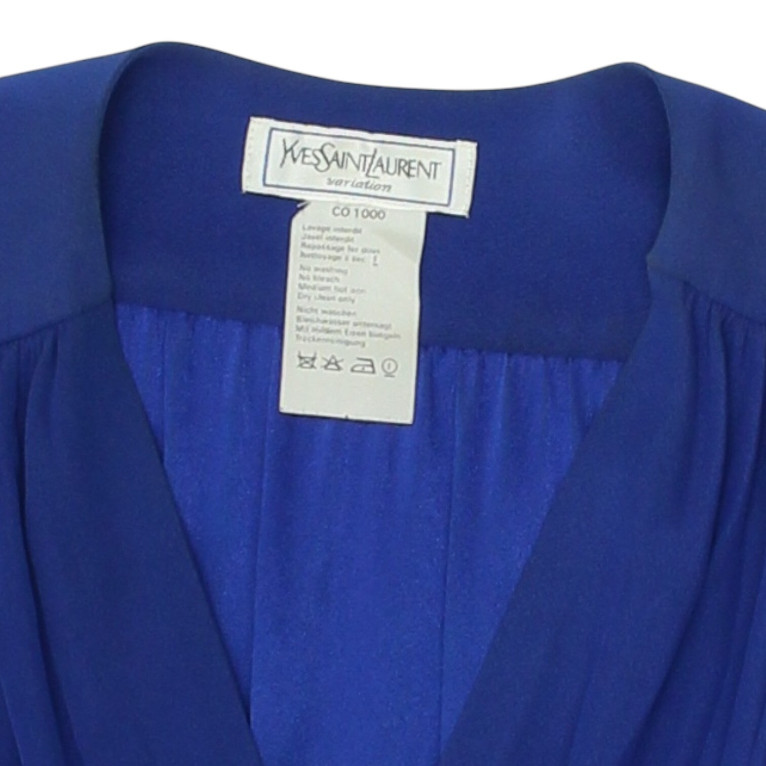 Abito Yves Saint Laurent Vintage Designer Donna Blu Manica Lunga Scollo a V Profondo