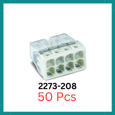 WAGO 2273-208, COMPACT Terminal Connector for solid conductors, 8-Pin, 50-Piece