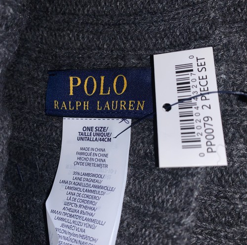 NWT Polo Ralph Lauren Beanie & Scarf Set One Size Fits Most Gray Black GB2 D17 - Picture 3 of 11