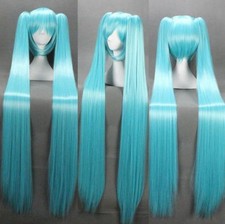 Double Ponytails Blue Cosplay Anime Long Clip Straight Wig 120cm Synthetic Hair