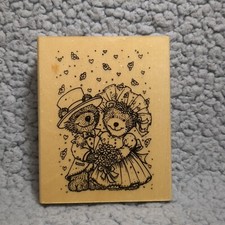 1999 Anita's Teddy Bear Bride Groom Wood Mounted Rubber Stamp