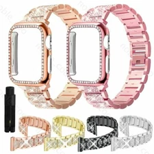 Metal iWatch Band+Case Bling Strap For Apple Watch Series 9 8 7 41/45mm 6 5 4 3