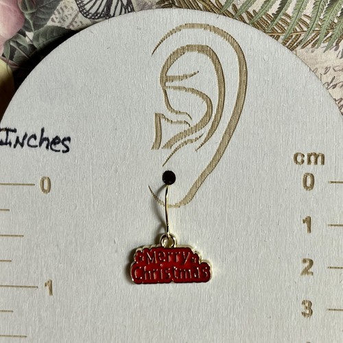 Gold Tone Red Merry Christmas Charm French Hook Earrings. Holidays. S785 - Picture 3 of 3