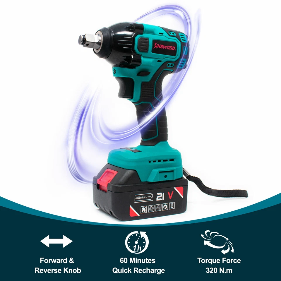 Kinswood Cordless Impact Wrench kit 21V with Drill Set 7 pcs Heavy Duty 310LB tq - Image 3 of 4