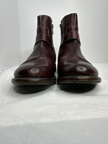 Bed Stu Becca Ankle Boots Women Size 7 Brown Rustic Leather Zip Buckle Flat Heel - Picture 6 of 14