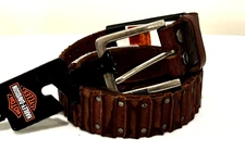 New Harley-Davidson Men's Ribbed & Studded Down-Shift Leather Belt Brown Size 36