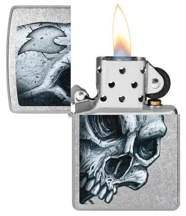 ZIPPOライター Zippo 46587, Skull and Flame Design, Street Chrome Finish Lighter
