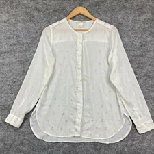 H&M Womens Top Size 8 White Long Sleeve Round Neck Button Front 234