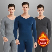 Men's V-Neck Long Johns Thermal Underwear Fleece Lined Base Layer Set for Winter