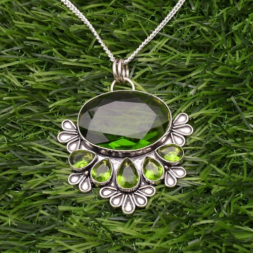 Peridot Pendant 925 Sterling Silver Gemstone Handmade Jewelry Pendant 2.15" - Picture 4 of 11