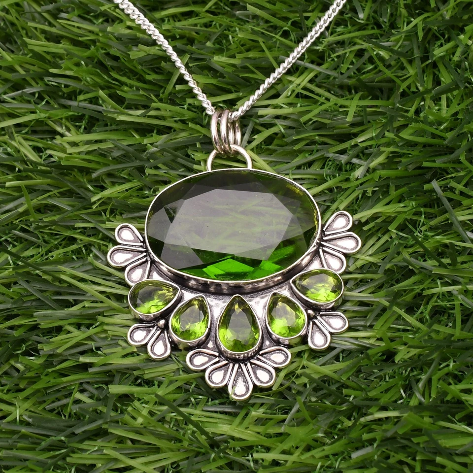Peridot Pendant 925 Sterling Silver Gemstone Handmade Jewelry Pendant  2.15" - Image 4 of 4