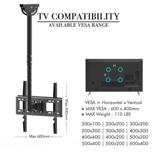 TV Ceiling Roof Mount Tilt Swivel Bracket Pole Retractable For LED Flat Screen - Picture 11 of 14