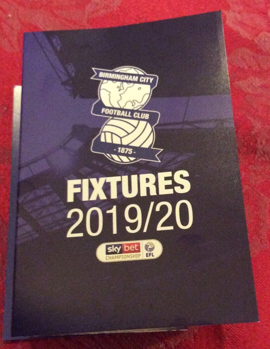 Birmingham City Football Fixture Card 2019-2020 Season Sky Bet