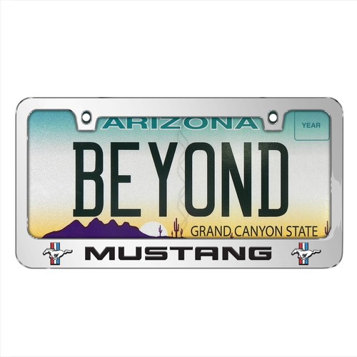 Ford Mustang 3d Embossed Dual Logos Chrome Metal License Plate Frame - Picture 3 of 7