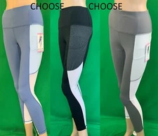 Active Life gray,blue or black color block mesh panel pocket Leggings,Women's S