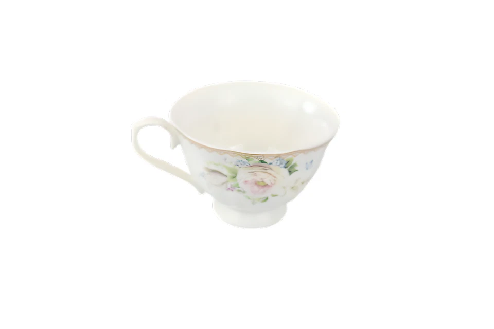 Hermosa taza y platillo floral de porcelana de hueso, jarra de leche y azucarera Foto 3 de 4