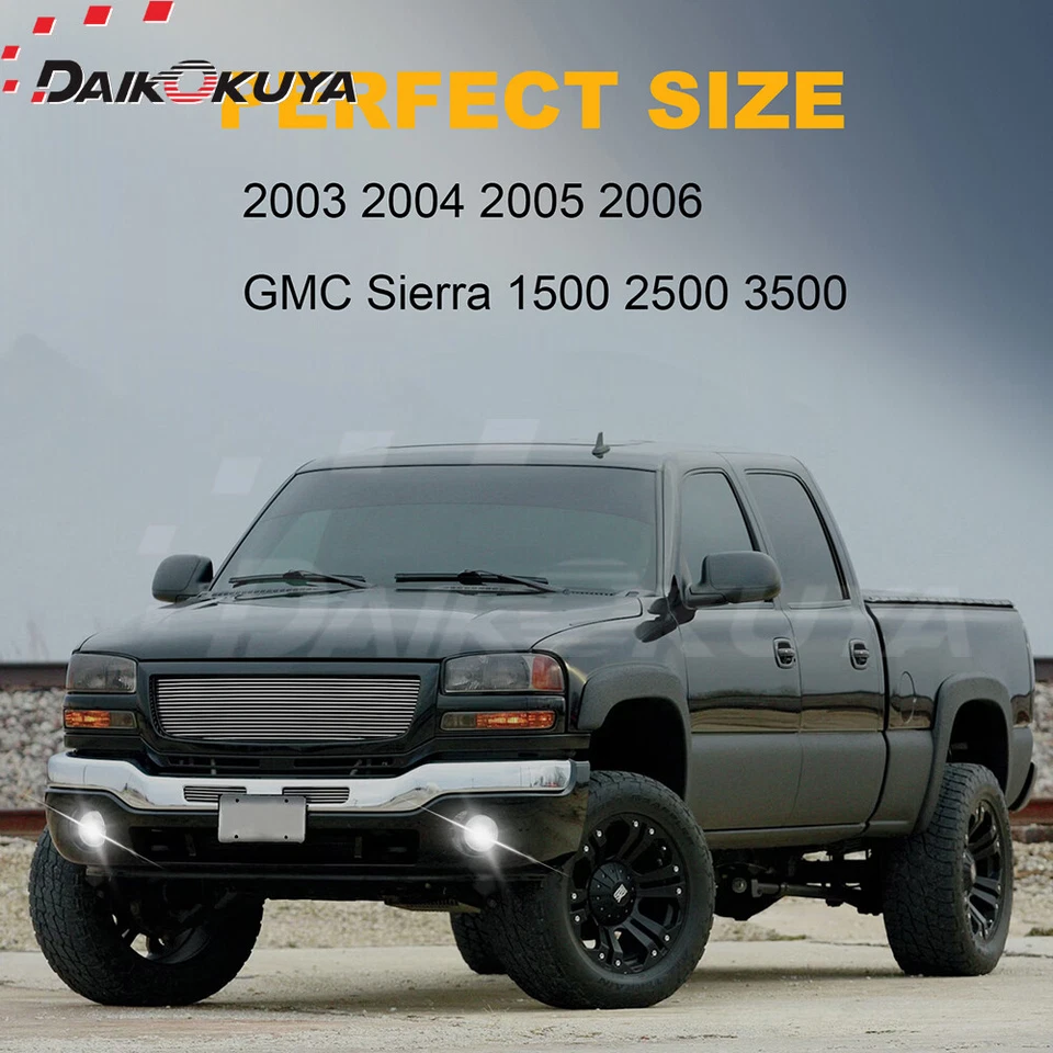 Par de luces antiniebla LED + DRL para 2003-05 06 GMC Sierra 1500 2500 HD 3500 lámparas de parachoques Foto 3 de 4
