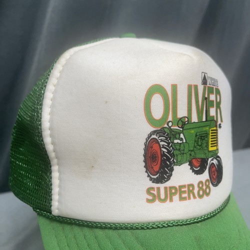 White Oliver Tractor Super 88 Picture Snapback Hat Green / White Panel Farm Dirt - Picture 6 of 21