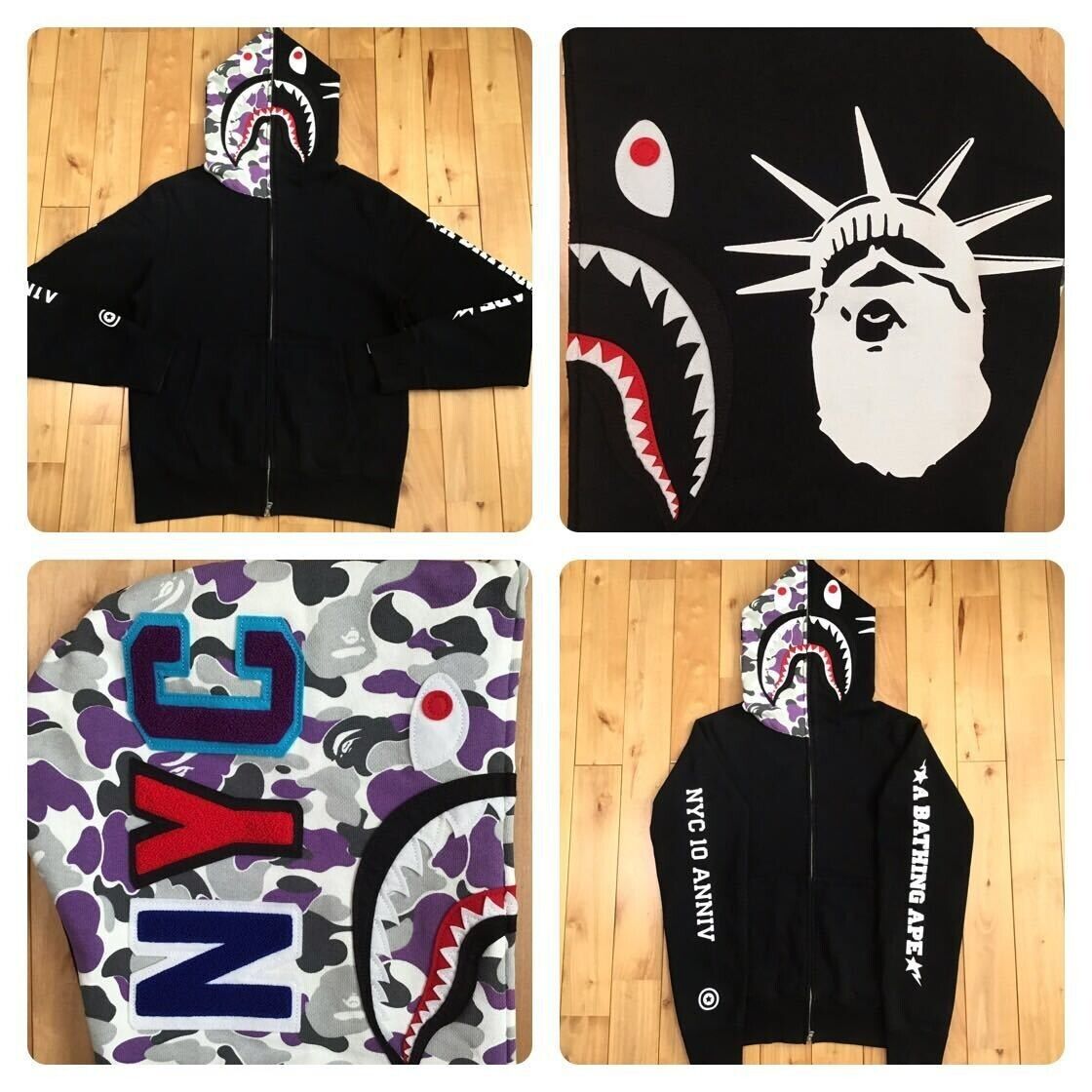 BAPE New York 10th Anniversary Shark full zip hoodie Black A Bathing Ape Size M BAPE New York 10th Anniversary Shark full zip hoodie Black A Bathing Ape Size M