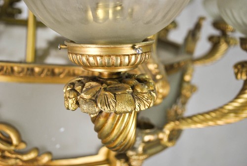 Imposant Lustre En Bronze Et Verre, XXème Siècle - Picture 16 of 17