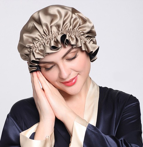 19MM 100% Pure Silk Solid Color Sleep Cap Elastic Bonnet Night Cap For Hair Care - Picture 13 of 13