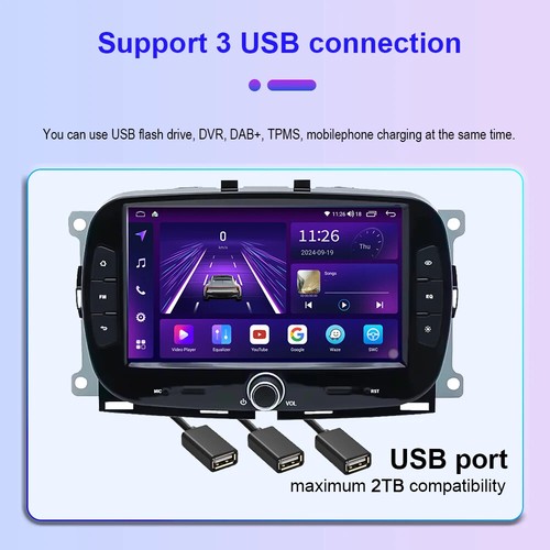 For FIAT 500 2016-19 Andriod Car Radio CarPlay Stereo Video Player Screen GPS 4G - Picture 5 of 30
