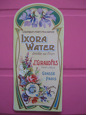 1 ALTES PARFUMETIKETT IXORA WATER/ANTIQUE PARFUM LABEL FRENCH PARIS