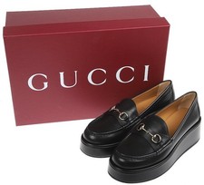 NEW GUCCI LADIES BLACK LEATHER PLATFORM HORSEBIT LOAFER SHOES 36.5/US 6.5