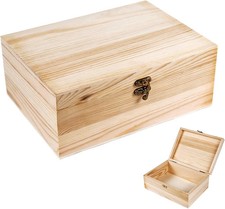Unfinished Wood Box with Hinged Lid 1 Pack - 10.6" x 7.6" x 4.3" Smooth Unpainte